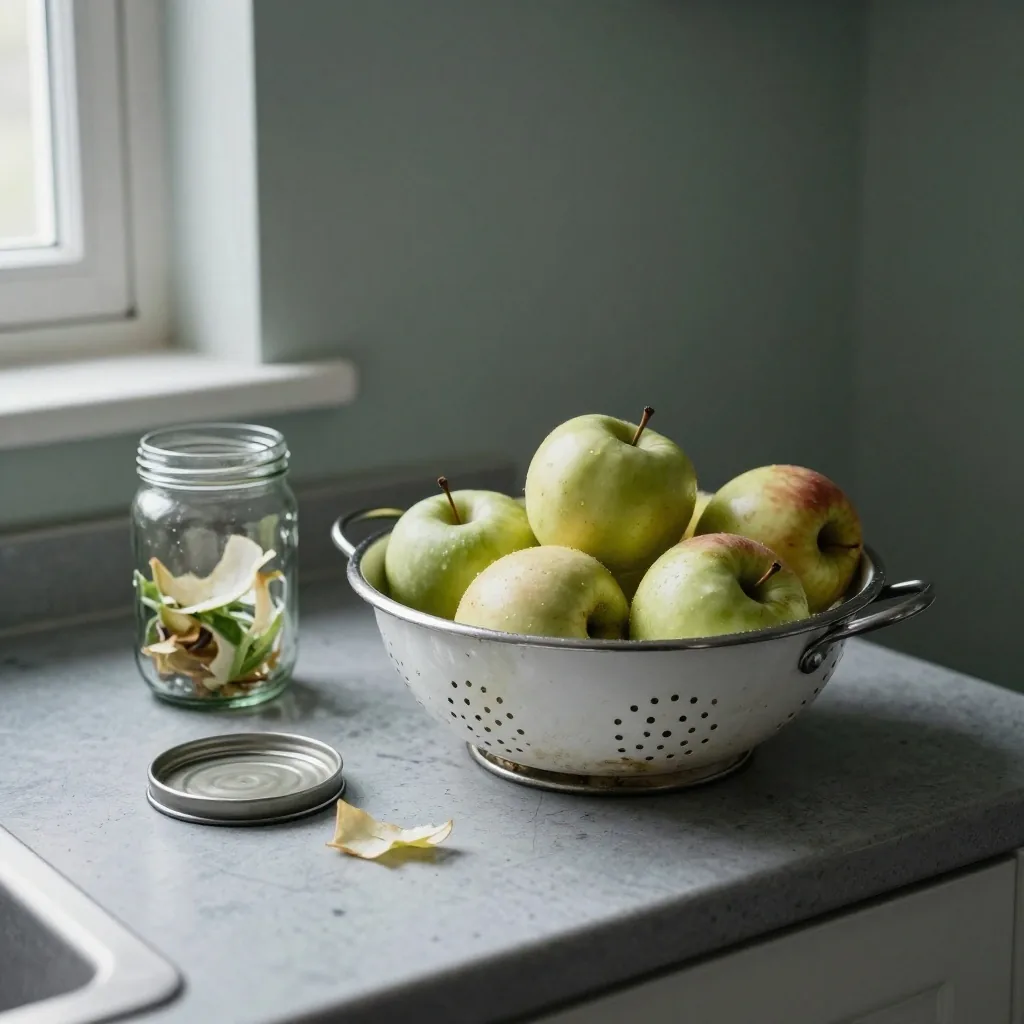 A single keyed cutout of a glass preserving jar with its metal lid resting beside it, photographed on a flat cool-grey field with light falling from the right