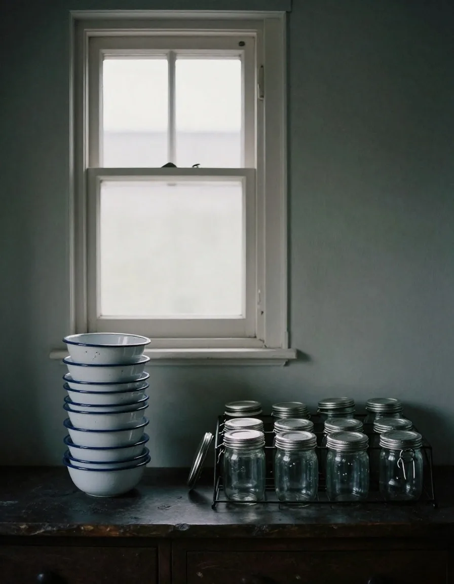 A glass jar with a metal screw lid and twine, lit from the right