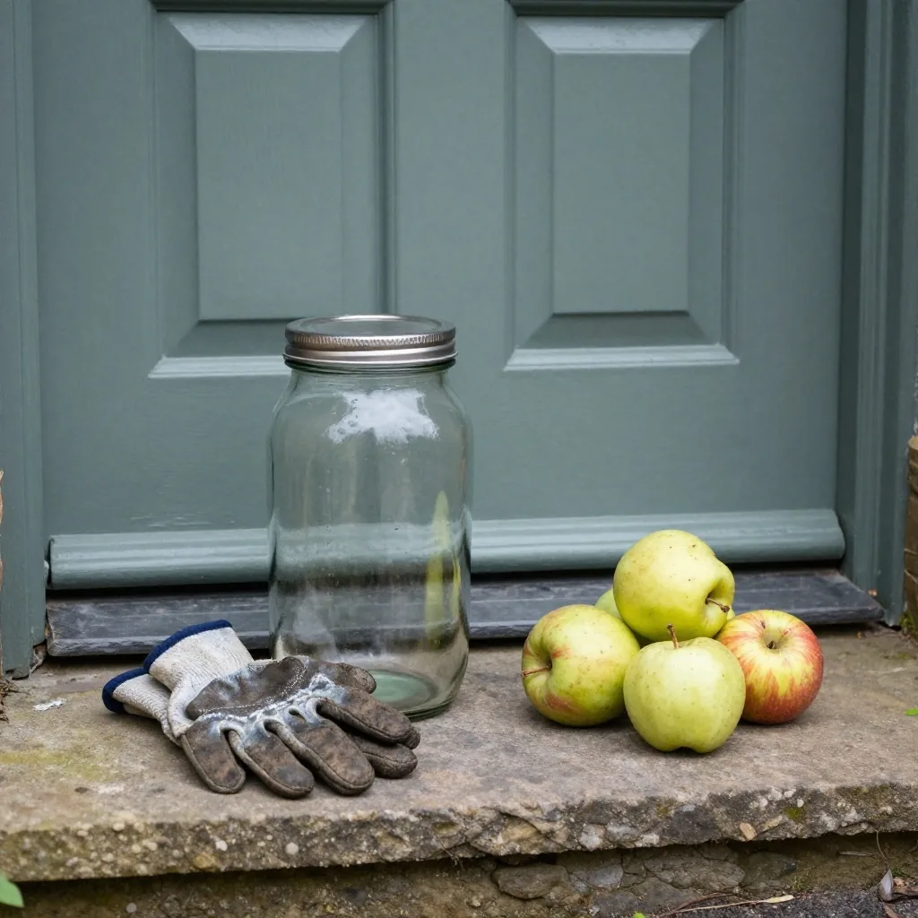 Cutout of a clear glass preserving jar with a metal lid, lit from the right