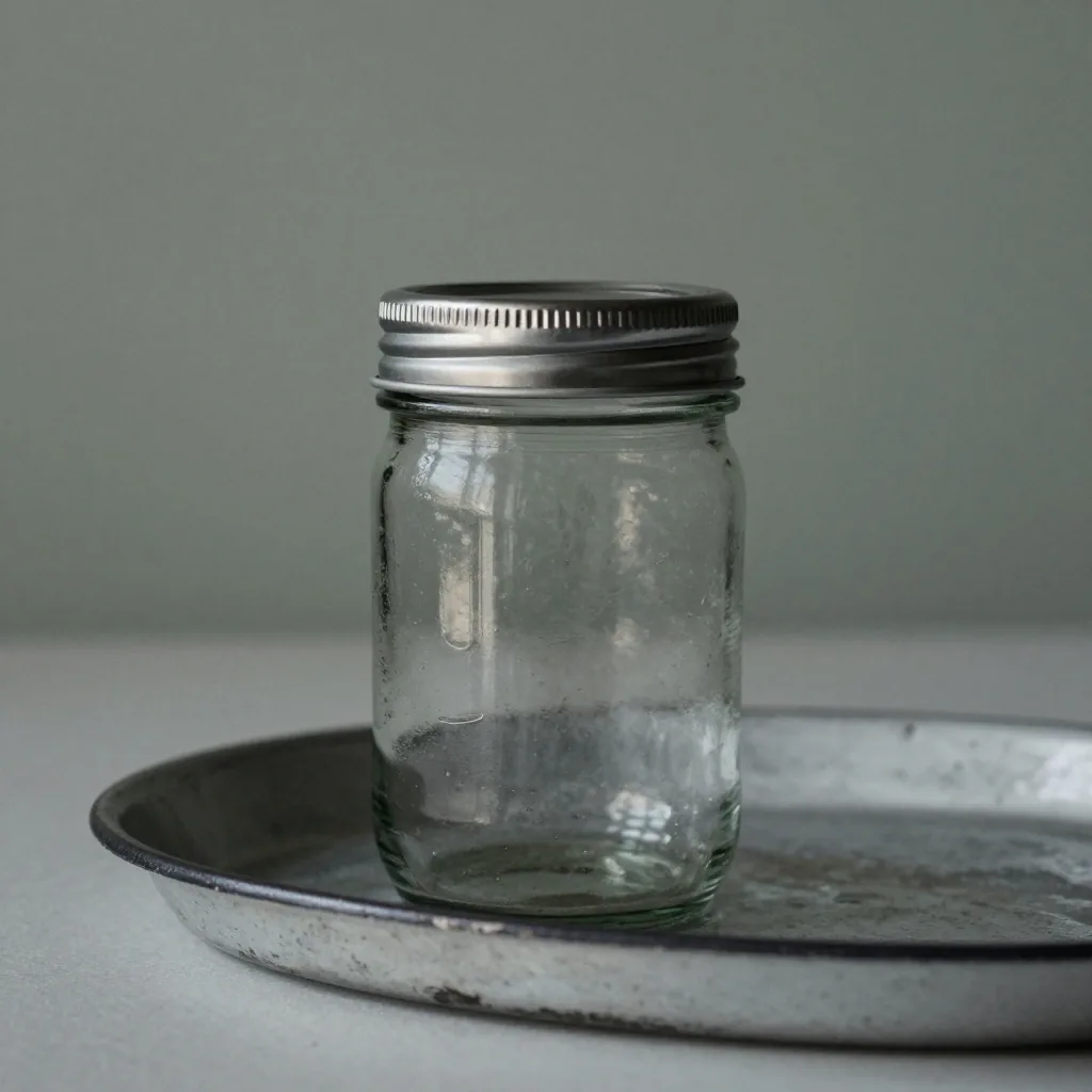 A clean glass jar photographed on a flat dark slate field with light from the right